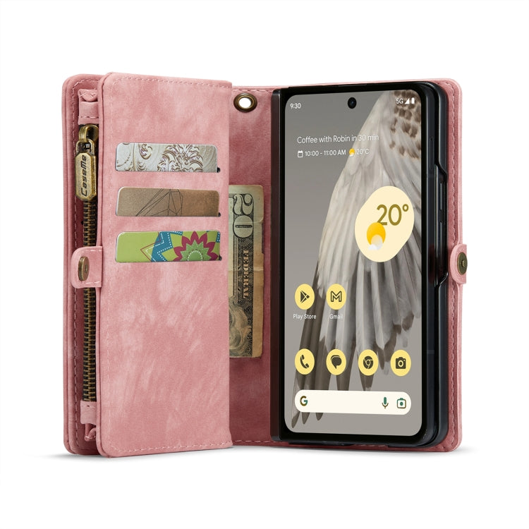 For Google Pixel Fold CaseMe 008 Detachable Multifunctional Retro Frosted Horizontal Flip Phone Leather Case with Zipper Wallet(Pink) - Google Cases by CaseMe | Online Shopping UK | buy2fix