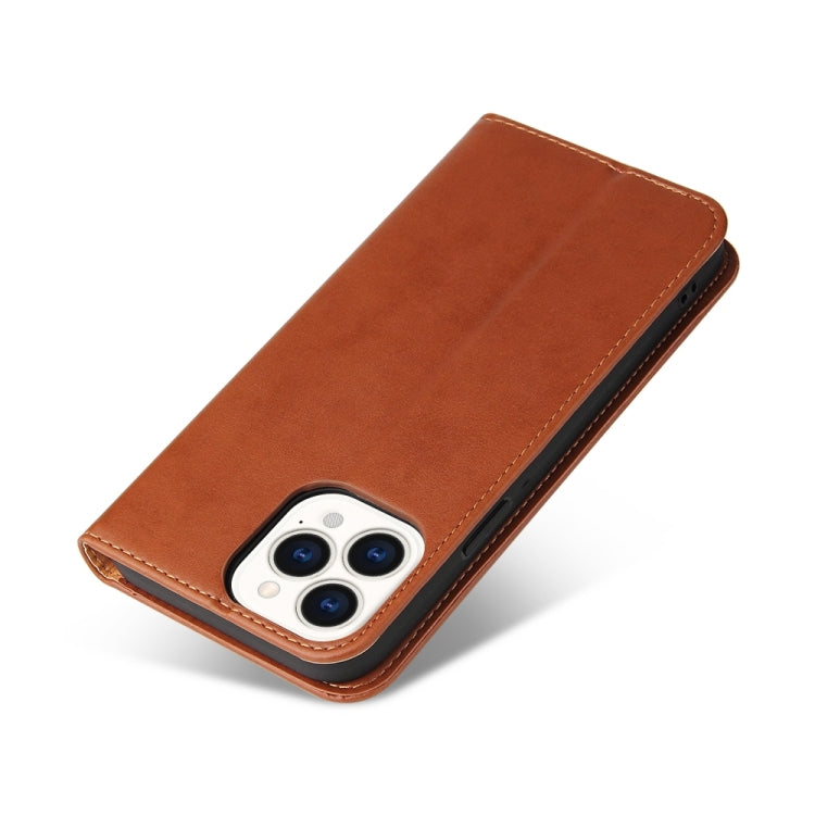 For iPhone 15 Pro Max Fierre Shann PU Genuine Leather Texture Phone Case(Brown) - iPhone 15 Pro Max Cases by FIERRE SHANN | Online Shopping UK | buy2fix