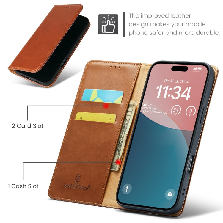 For iPhone 16 Pro Fierre Shann PU Genuine Leather Texture Phone Case(Brown) - iPhone 16 Pro Cases by FIERRE SHANN | Online Shopping UK | buy2fix