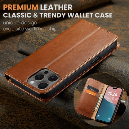 For iPhone 16 Pro Max Fierre Shann PU Genuine Leather Texture Phone Case(Brown) - iPhone 16 Pro Max Cases by FIERRE SHANN | Online Shopping UK | buy2fix