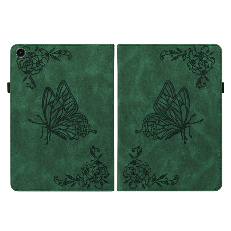 For Samsung Galaxy Tab А9 Butterfly Flower Embossed Leather Tablet Case(Green) - Galaxy Tab A9 by buy2fix | Online Shopping UK | buy2fix