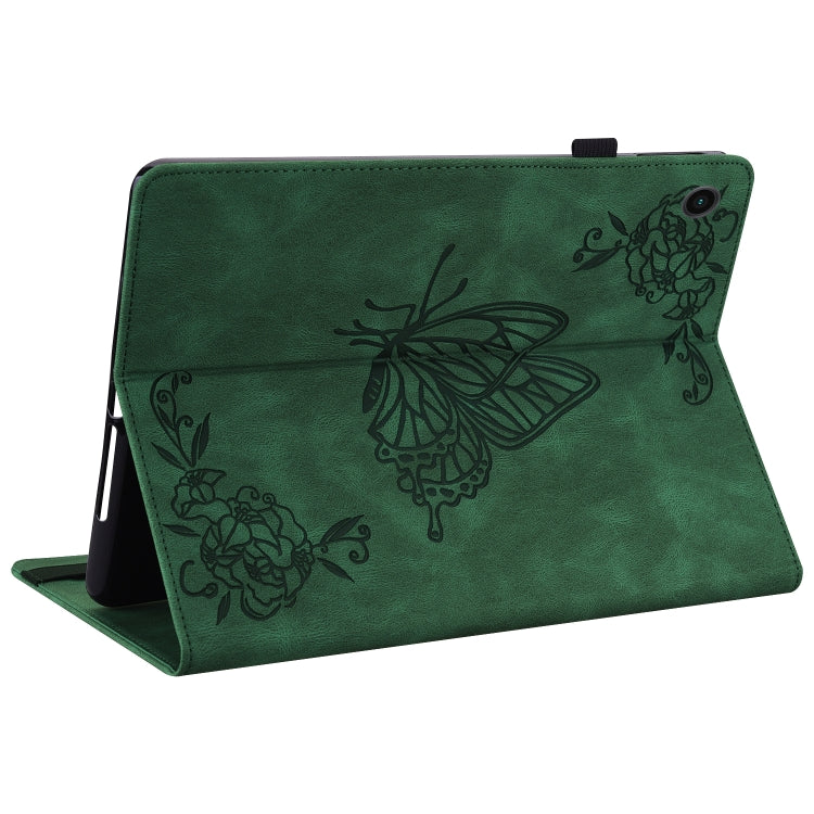 For Samsung Galaxy Tab А9 Butterfly Flower Embossed Leather Tablet Case(Green) - Galaxy Tab A9 by buy2fix | Online Shopping UK | buy2fix