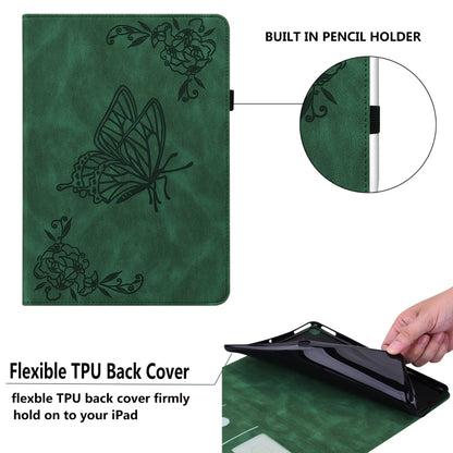 For Samsung Galaxy Tab А9 Butterfly Flower Embossed Leather Tablet Case(Green) - Galaxy Tab A9 by buy2fix | Online Shopping UK | buy2fix