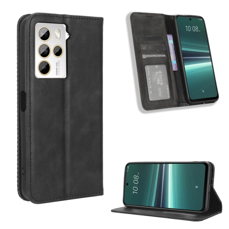 For HTC U23 / U23 Pro Magnetic Buckle Retro Texture Leather Phone Case(Black) - HTC by buy2fix | Online Shopping UK | buy2fix