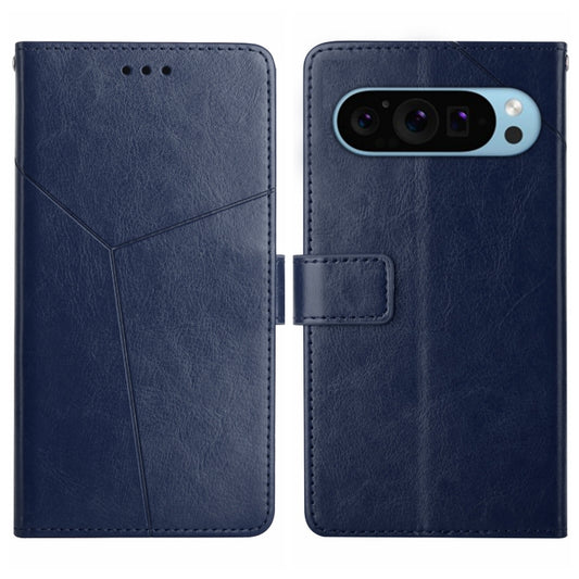 For Google Pixel 9 Y-shaped Pattern Flip Leather Phone Case(Blue) - Google Cases by buy2fix | Online Shopping UK | buy2fix