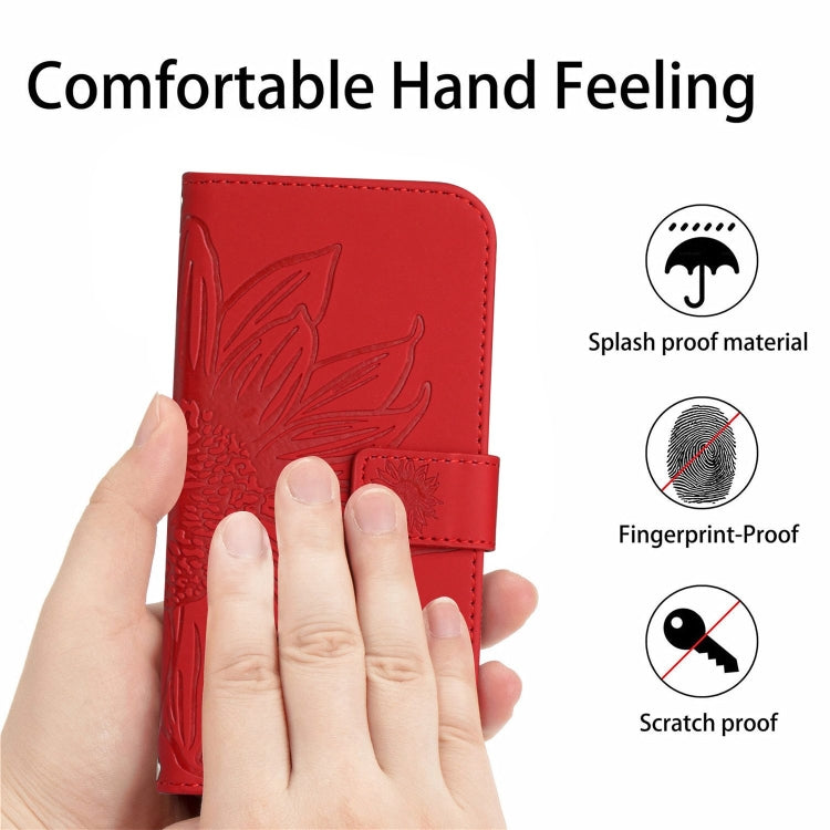 For Google Pixel 9 Skin Feel Sun Flower Embossed Flip Leather Phone Case with Lanyard(Red) - Google Cases by buy2fix | Online Shopping UK | buy2fix