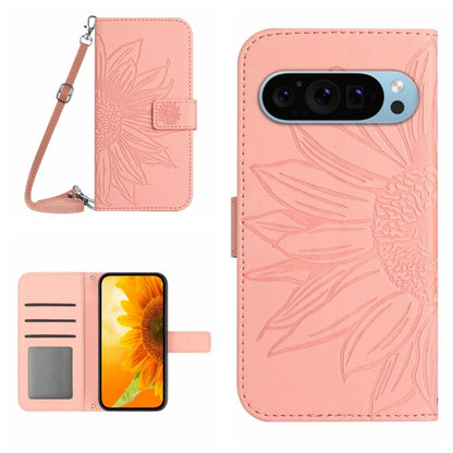 For Google Pixel 9 Skin Feel Sun Flower Embossed Flip Leather Phone Case with Lanyard(Pink) - Google Cases by buy2fix | Online Shopping UK | buy2fix