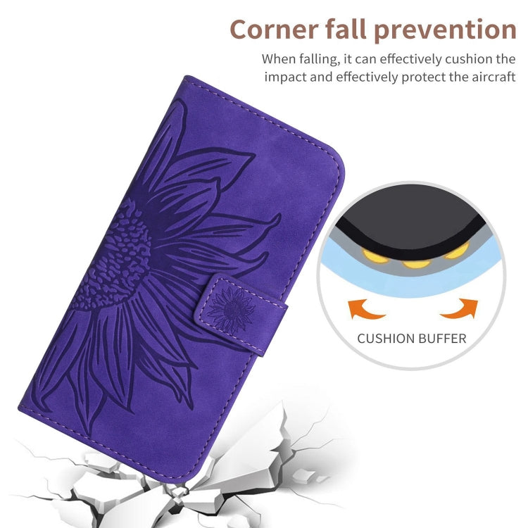 For Google Pixel 9 Skin Feel Sun Flower Embossed Flip Leather Phone Case with Lanyard(Dark Purple) - Google Cases by buy2fix | Online Shopping UK | buy2fix