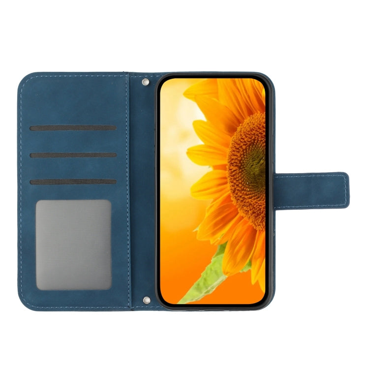 For Google Pixel 9 Pro XL Skin Feel Sun Flower Embossed Flip Leather Phone Case with Lanyard(Inky Blue) - Google Cases by buy2fix | Online Shopping UK | buy2fix