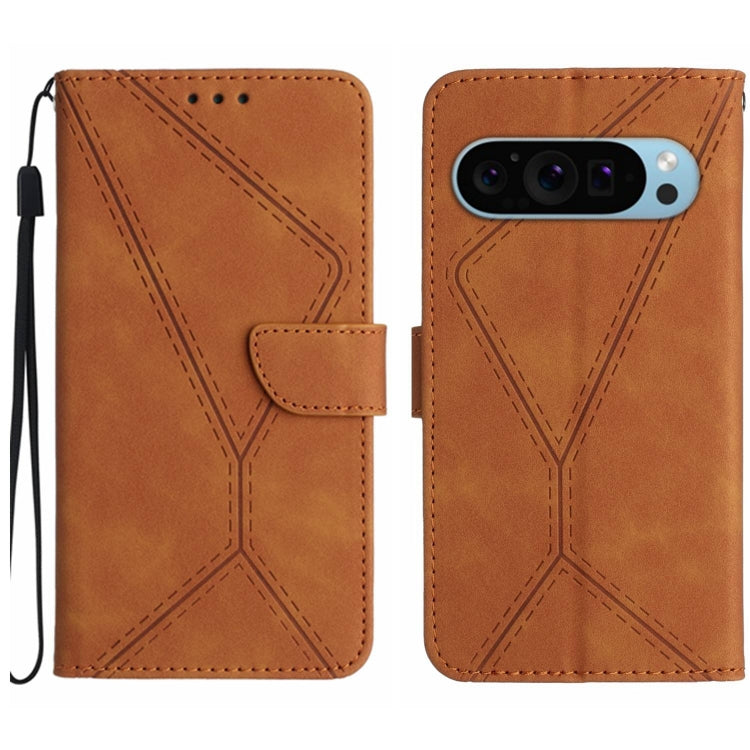 For Google Pixel 9 Pro Stitching Embossed Leather Phone Case(Brown) - Google Cases by buy2fix | Online Shopping UK | buy2fix