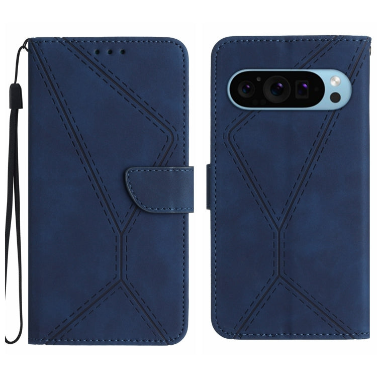 For Google Pixel 9 Pro Stitching Embossed Leather Phone Case(Blue) - Google Cases by buy2fix | Online Shopping UK | buy2fix