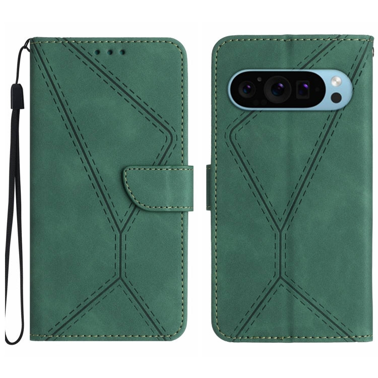 For Google Pixel 9 Stitching Embossed Leather Phone Case(Green) - Google Cases by buy2fix | Online Shopping UK | buy2fix