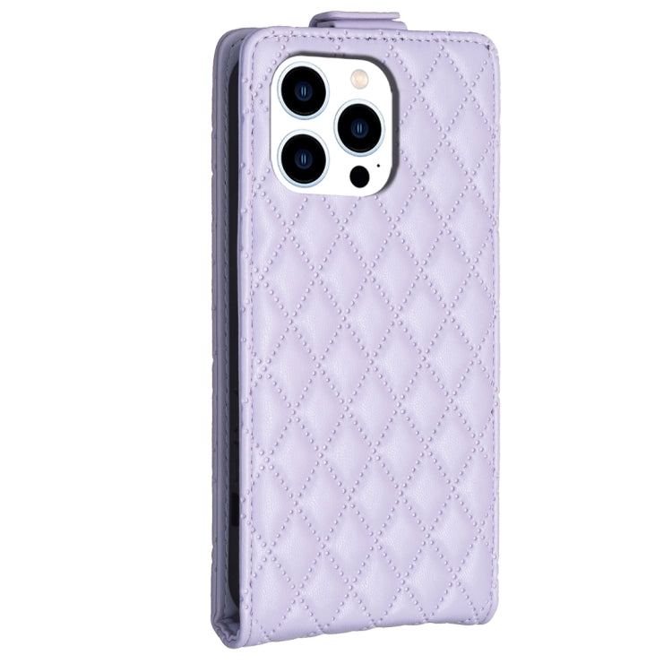 For iPhone 16 Pro Diamond Lattice Vertical Flip Leather Phone Case(Purple) - iPhone 16 Pro Cases by buy2fix | Online Shopping UK | buy2fix