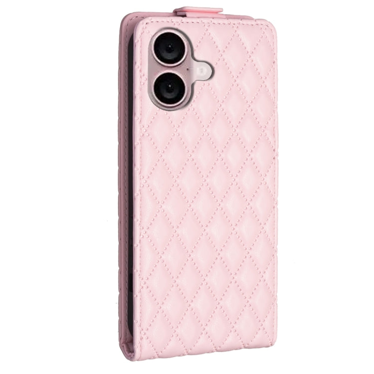 For iPhone 16 Diamond Lattice Vertical Flip Leather Phone Case(Pink) - iPhone 16 Cases by buy2fix | Online Shopping UK | buy2fix