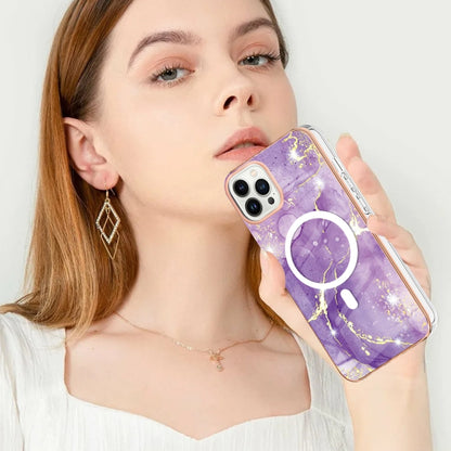 For iPhone 13 Pro Marble Pattern Dual-side IMD Magsafe TPU Phone Case(Purple 002) - iPhone 13 Pro Cases by buy2fix | Online Shopping UK | buy2fix