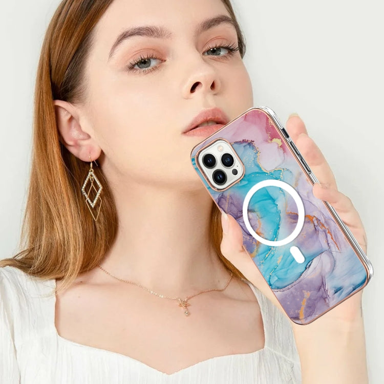 For iPhone 15 Pro Marble Pattern Dual-side IMD Magsafe TPU Phone Case(Blue Marble) - iPhone 15 Pro Cases by buy2fix | Online Shopping UK | buy2fix