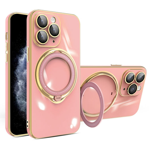 For iPhone 11 Pro Max Multifunction Electroplating MagSafe Holder Phone Case(Pink) - iPhone 11 Pro Max Cases by buy2fix | Online Shopping UK | buy2fix