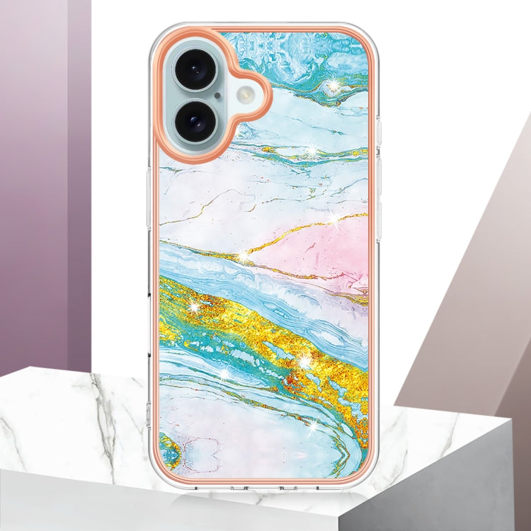 Electroplating Marble Pattern Dual-side IMD TPU Shockproof Phone Case For iPhone 16(Green 004) - iPhone 16 Cases by buy2fix | Online Shopping UK | buy2fix