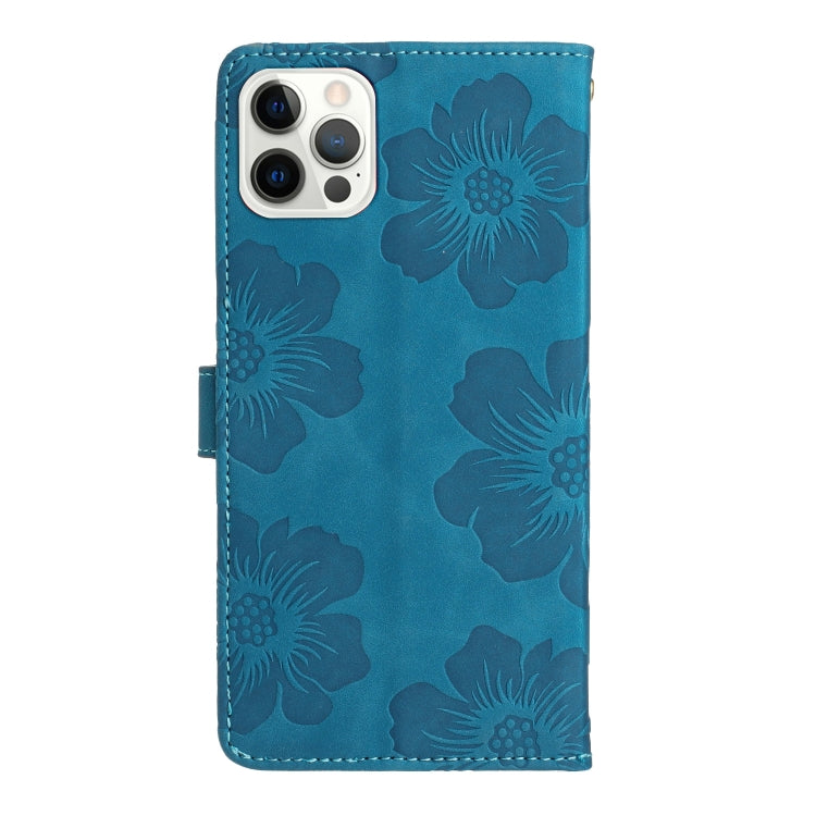 For iPhone 16 Pro Flower Embossing Pattern Leather Phone Case(Blue) - iPhone 16 Pro Cases by buy2fix | Online Shopping UK | buy2fix