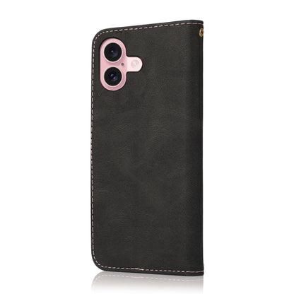 For iPhone 16 Dual-color Stitching Leather Phone Case(Black Rose Gold) - iPhone 16 Cases by buy2fix | Online Shopping UK | buy2fix