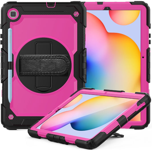 For Samsung Galaxy Tab S6 Lite P610 Shockproof Colorful Silicone + PC Protective Case with Holder & Shoulder Strap & Hand Strap & Pen Slot(Black+Rose Red) - Tab S6 Lite P610 / P615 by buy2fix | Online Shopping UK | buy2fix