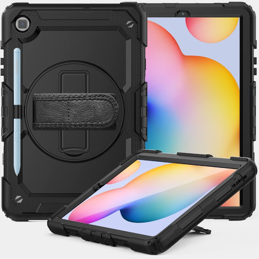 For Samsung Galaxy Tab S6 Lite P610 Shockproof Colorful Silicone + PC Protective Case with Holder & Shoulder Strap & Hand Strap & Pen Slot(Black) - Tab S6 Lite P610 / P615 by buy2fix | Online Shopping UK | buy2fix