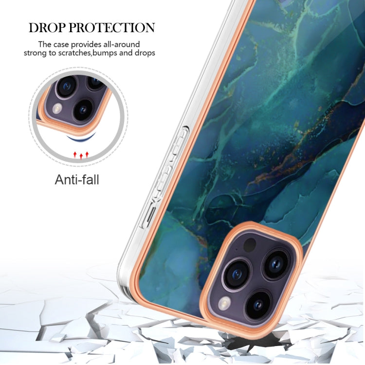 For iPhone 16 Pro Electroplating Marble Dual-side IMD Phone Case(Green 017) - iPhone 16 Pro Cases by buy2fix | Online Shopping UK | buy2fix