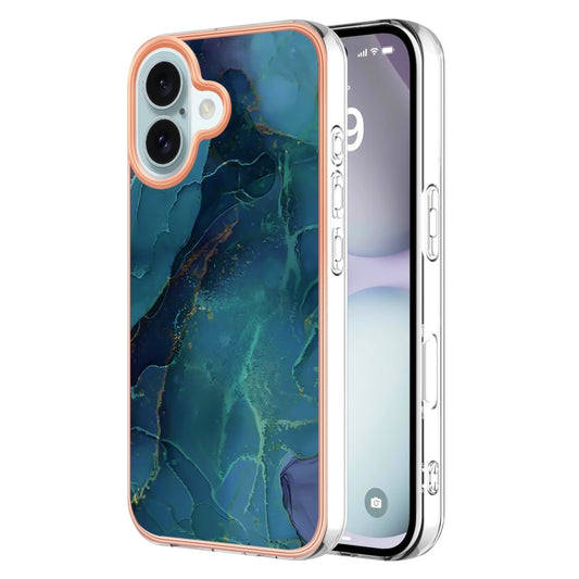 For iPhone 16 Electroplating Marble Dual-side IMD Phone Case(Green 017) - iPhone 16 Cases by buy2fix | Online Shopping UK | buy2fix