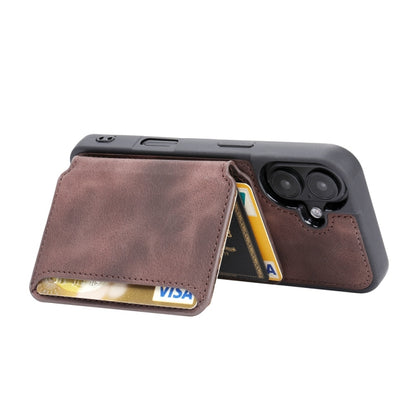 For iPhone 16 Skin Feel Dream RFID Anti-theft PU Card Bag Phone Case(Coffee) - iPhone 16 Cases by buy2fix | Online Shopping UK | buy2fix