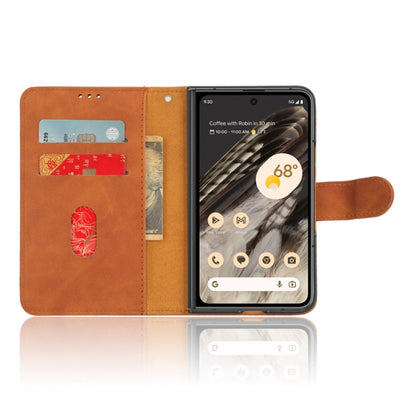 For Google Pixel Fold Skin Feel Magnetic Flip Leather Phone Case(Brown) - Google Cases by buy2fix | Online Shopping UK | buy2fix