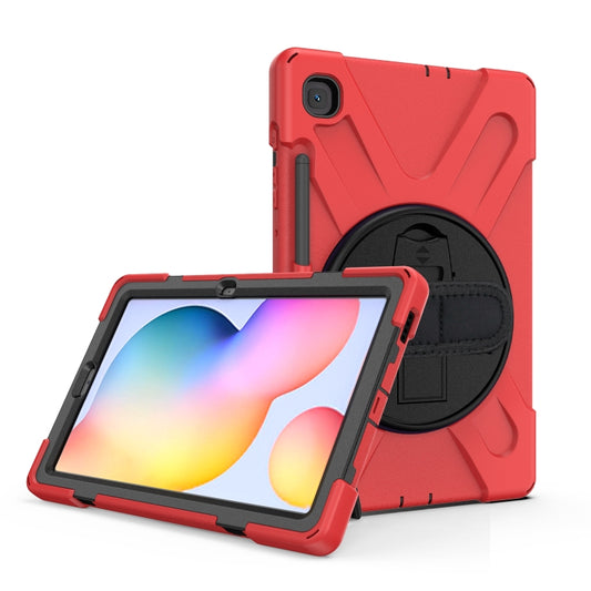 For Samsung Galaxy Tab S6 Lite P610 Shockproof Colorful Silicone + PC Protective Case with Holder & Shoulder Strap & Hand Strap & Pen Slot(Red) - Tab S6 Lite P610 / P615 by buy2fix | Online Shopping UK | buy2fix