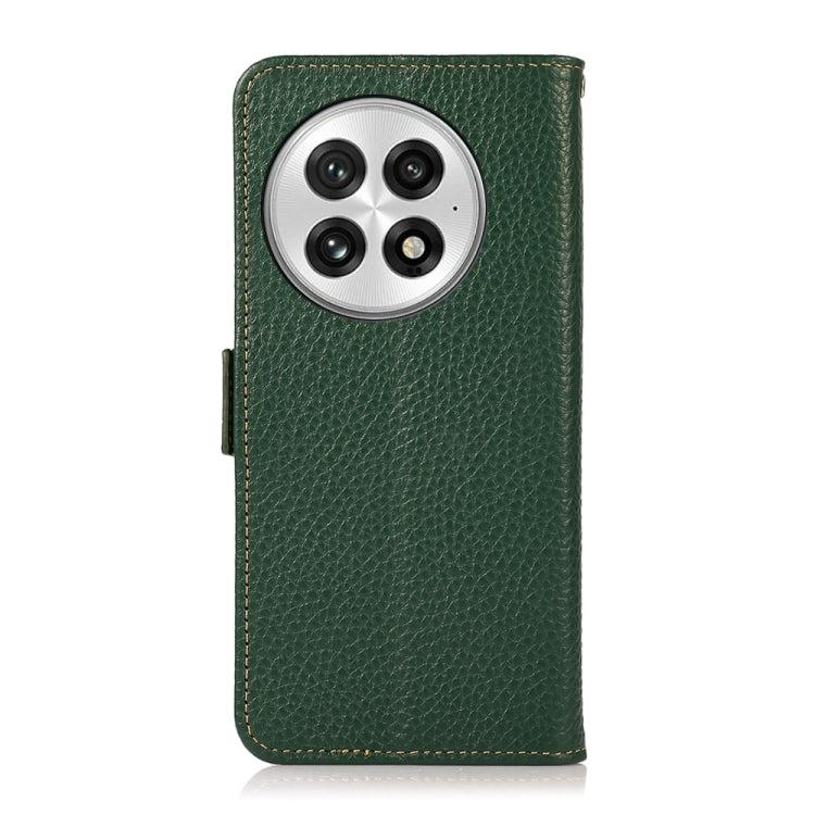 For OnePlus 13 KHAZNEH Side-Magnetic Litchi Genuine Leather RFID Phone Case(Green) - OnePlus Cases by buy2fix | Online Shopping UK | buy2fix