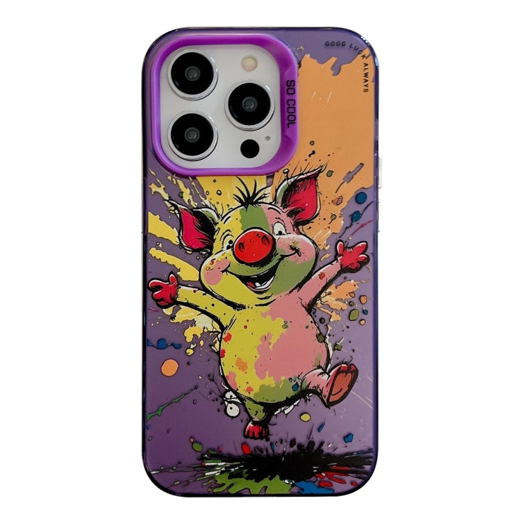 For iPhone 16 Pro Animal Pattern Oil Painting Series PC + TPU Phone Case(Happy Pig) - iPhone 16 Pro Cases by buy2fix | Online Shopping UK | buy2fix