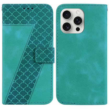 For iPhone 16 Pro Max Seven-shaped Embossed Leather Phone Case(Green) - iPhone 16 Pro Max Cases by buy2fix | Online Shopping UK | buy2fix