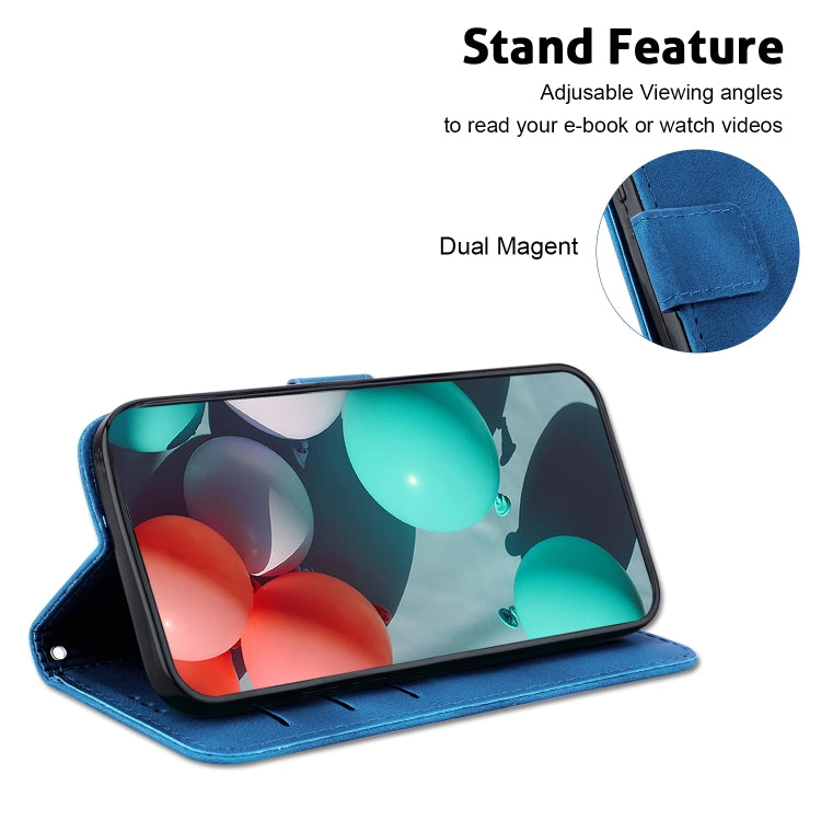 For iPhone 16 Pro Max Seven-shaped Embossed Leather Phone Case(Blue) - iPhone 16 Pro Max Cases by buy2fix | Online Shopping UK | buy2fix