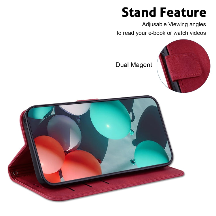 For OnePlus 11 Seven-shaped Embossed Leather Phone Case(Red) - OnePlus Cases by buy2fix | Online Shopping UK | buy2fix