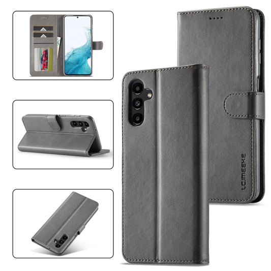 For Samsung Galaxy S23 FE 5G LC.IMEEKE Calf Texture Leather Phone Case(Grey) - Galaxy S23 FE 5G Cases by LC.IMEEKE | Online Shopping UK | buy2fix