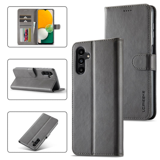 For Samsung Galaxy A15 5G LC.IMEEKE Calf Texture Leather Phone Case(Grey) - Galaxy Phone Cases by LC.IMEEKE | Online Shopping UK | buy2fix