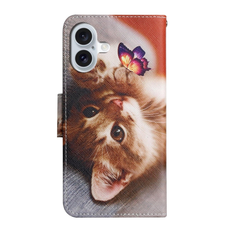 For iPhone 16 3D Colored Drawing Flip Leather Phone Case(Butterfly Cat) - iPhone 16 Cases by buy2fix | Online Shopping UK | buy2fix