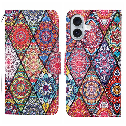 For iPhone 16 3D Colored Drawing Flip Leather Phone Case(Rhombus Totem) - iPhone 16 Cases by buy2fix | Online Shopping UK | buy2fix