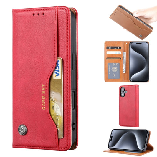 For iPhone 16 Plus Knead Skin Texture Flip Leather Phone Case(Red) - iPhone 16 Plus Cases by buy2fix | Online Shopping UK | buy2fix