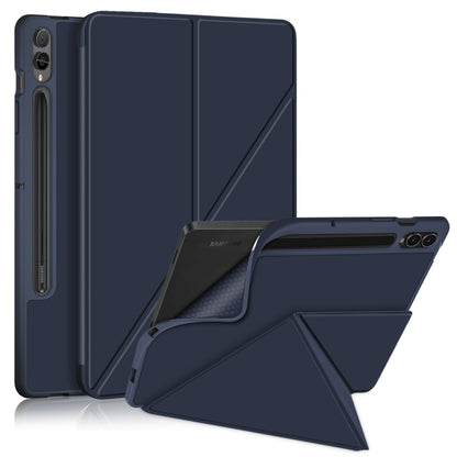 For Samsung Galaxy Tab S9 Cloth Texture Multi-folding Horizontal Flip Leather Tablet Case(Dark Blue) - Galaxy Tab S9 Cases by buy2fix | Online Shopping UK | buy2fix