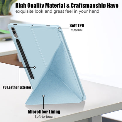 For Samsung Galaxy Tab S9 Cloth Texture Multi-folding Horizontal Flip Leather Tablet Case(Sky Blue) - Galaxy Tab S9 Cases by buy2fix | Online Shopping UK | buy2fix