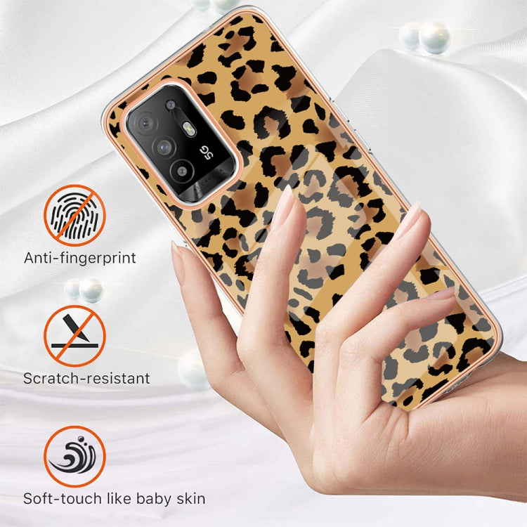 For OPPO A94 5G / A95 5G Electroplating Marble Dual-side IMD Phone Case(Leopard Print) - OPPO Cases by buy2fix | Online Shopping UK | buy2fix