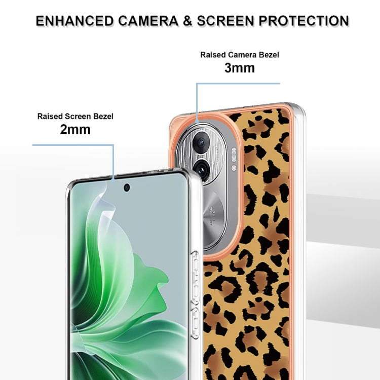 For OPPO Reno11 Pro 5G Global Electroplating Marble Dual-side IMD Phone Case(Leopard Print) - Reno11 Pro Cases by buy2fix | Online Shopping UK | buy2fix