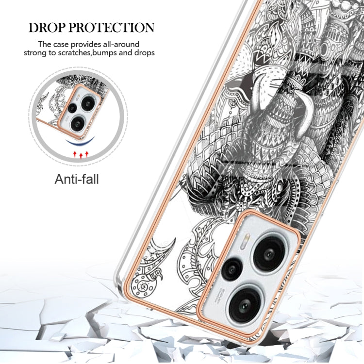 For Xiaomi Poco F5 / Redmi Note 12 Turbo Electroplating Marble Dual-side IMD Phone Case(Totem Elephant) - Xiaomi Cases by buy2fix | Online Shopping UK | buy2fix