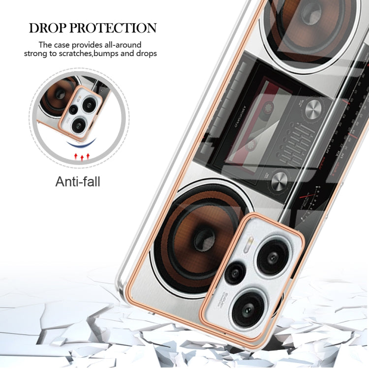 For Xiaomi Poco F5 / Redmi Note 12 Turbo Electroplating Marble Dual-side IMD Phone Case(Retro Radio) - Xiaomi Cases by buy2fix | Online Shopping UK | buy2fix