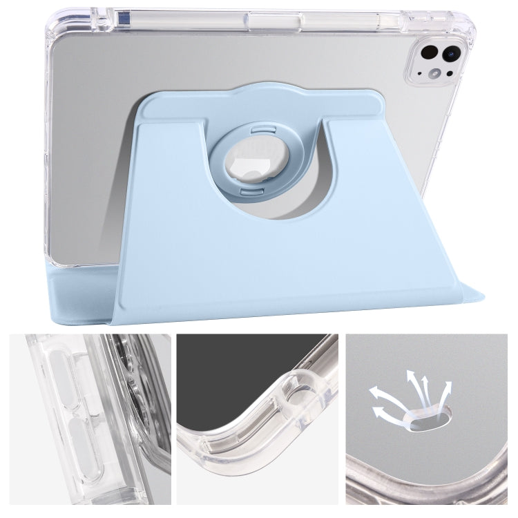 For iPad Pro 11 2024 Clear Acrylic 360 Rotation Detachable Leather Tablet Case(Ice Blue) - iPad Pro 11 2024 Cases by buy2fix | Online Shopping UK | buy2fix