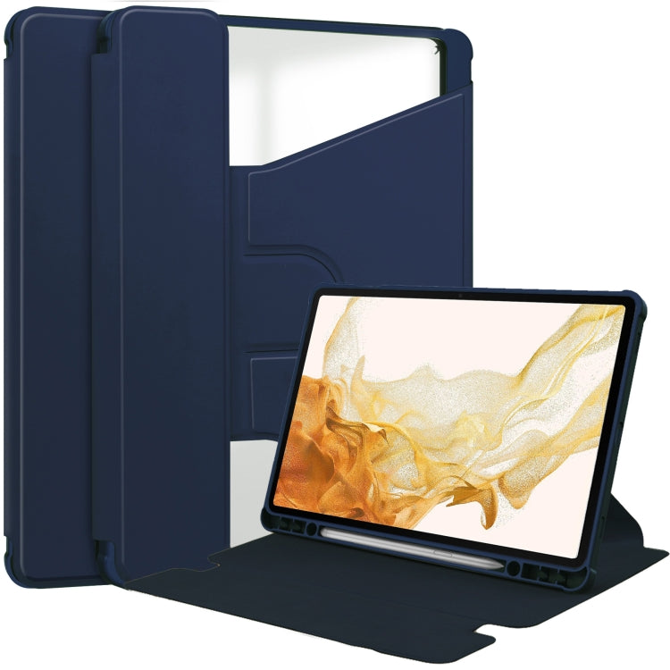 For Samsung Galaxy Tab S9+ 360 Rotation Transparent Smart Leather Case(Dark Blue) - Galaxy Tab S9+ Cases by buy2fix | Online Shopping UK | buy2fix