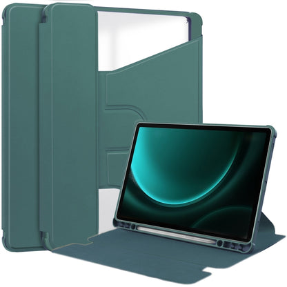 For Samsung Galaxy Tab S9 FE+ 360 Rotation Transparent Smart Leather Case(Dark Green) - Galaxy Tab S9 FE+ by buy2fix | Online Shopping UK | buy2fix